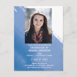 Blue Watercolor Photo Graduation Party  Postcard