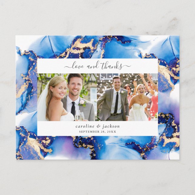 Blue Watercolor Photo Thank You Postcard (Front)