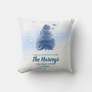 Blue Watercolor Pine Tree Personalised Family Cushion