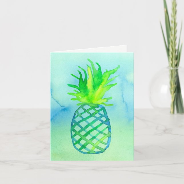 Blue Watercolor Pineapple Thank You Card (Front)