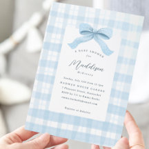 Blue Watercolor Plaid and Bow Baby Shower