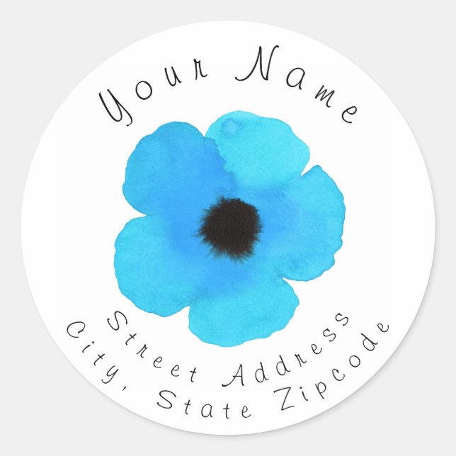 Blue Watercolor Poppy Address Label (Front)