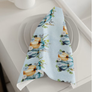 Blue  Watercolor Pumpkin Autumn Kitchen Towel