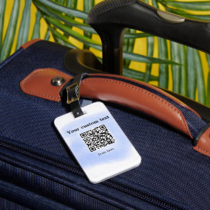 blue watercolor QR scan code add custom text rusti Luggage Tag
