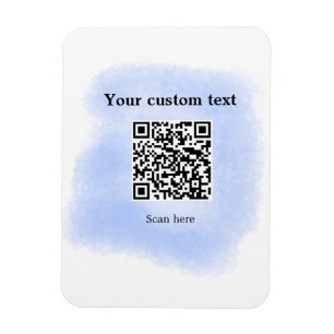 blue watercolor QR scan code add custom text rusti Magnet