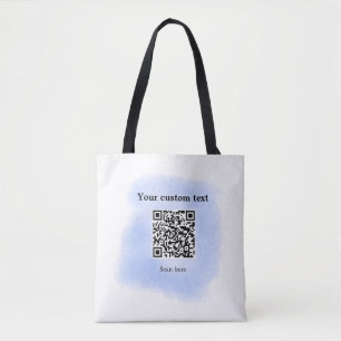 blue watercolor QR scan code add custom text rusti Tote Bag