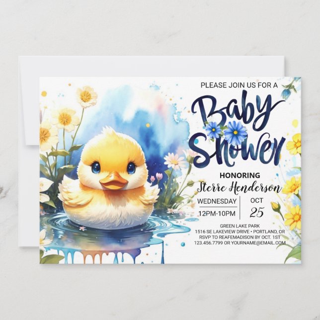 Blue Watercolor Quack Baby Shower Invitation (Front)