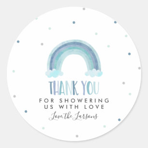 Blue Watercolor Rainbow Baby Shower Classic Round Sticker