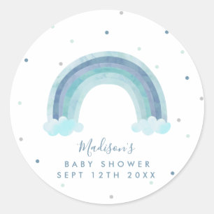 Blue Watercolor Rainbow Baby Shower Classic Round Sticker