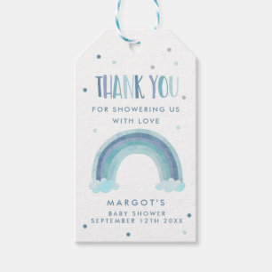 Blue Watercolor Rainbow Baby Shower Favour Gift Tags