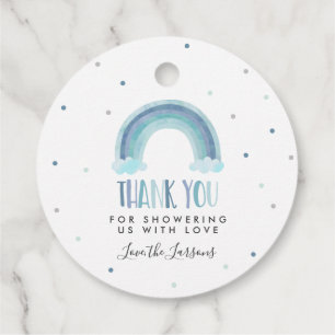 Blue Watercolor Rainbow Baby Shower Gift Favour Tags