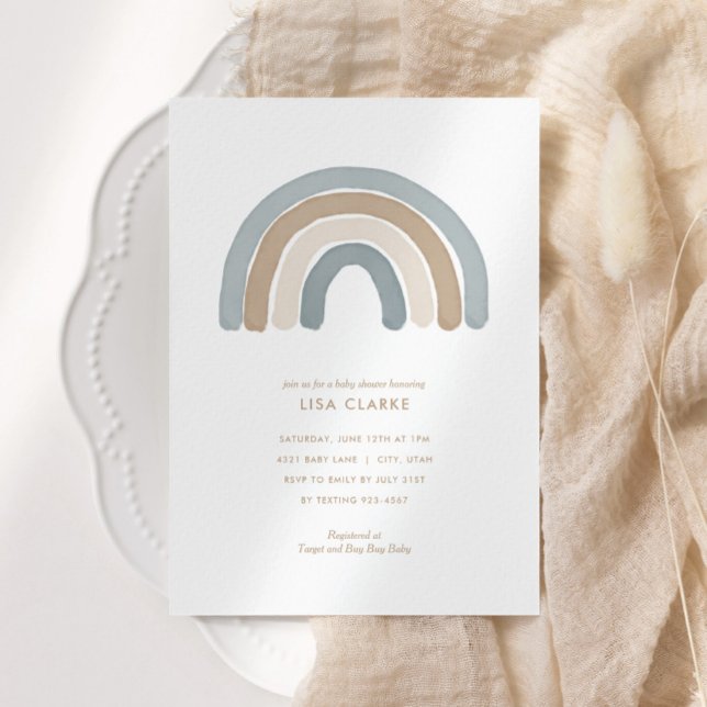 Blue Watercolor Rainbow Baby Shower Invitation (Creator Uploaded)