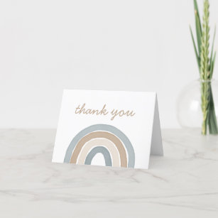 Blue Watercolor Rainbow Baby Shower Thank You Card