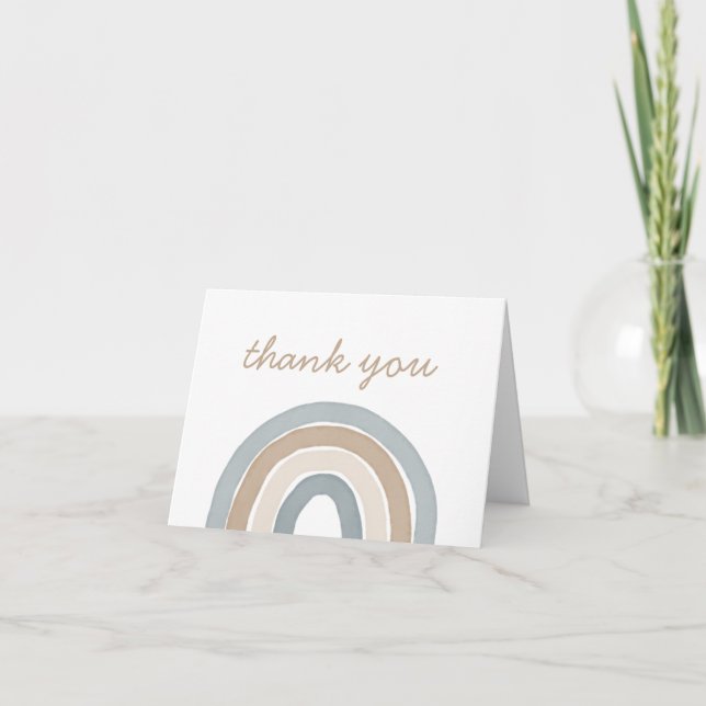 Blue Watercolor Rainbow Baby Shower Thank You Card (Front)
