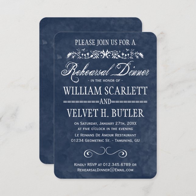 Blue Watercolor Rehearsal Dinner Invites (Front/Back)