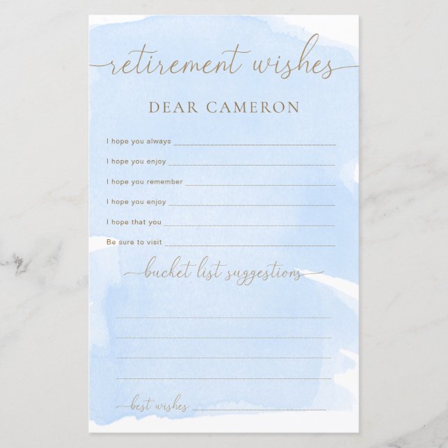 Blue Watercolor Retirement Wishes (Front)