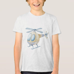 Blue Watercolor Retro Helicopter Nursery Baby Boy Tri-Blend Shirt