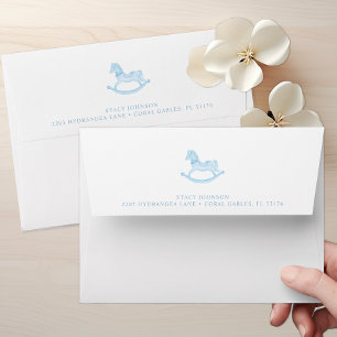 Blue Watercolor Rocking Horse Self Addressed  Envelope