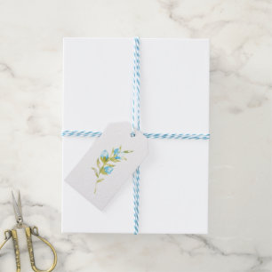 Blue Watercolor Rose Bud Wedding Gift Tags