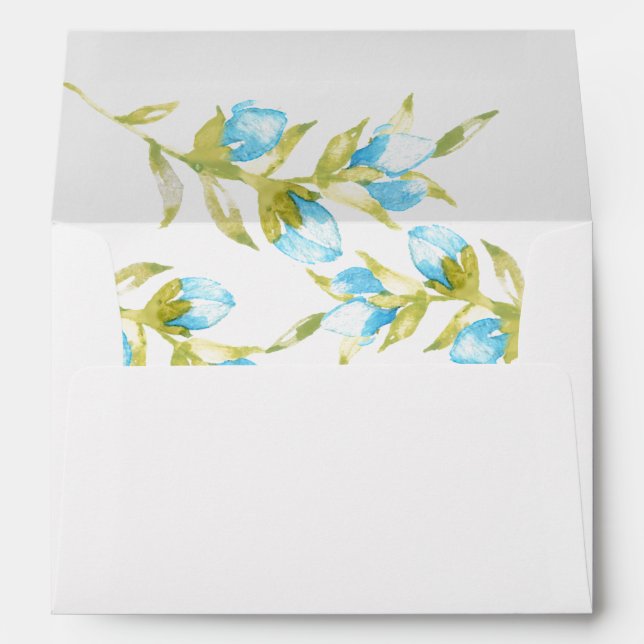 Blue Watercolor Rose Buds Wedding Envelope (Back (Bottom))