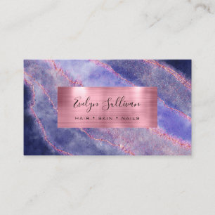 Blue Watercolor Rose Gold Foil Business Card