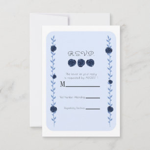 Blue Watercolor Rose Vines Cottage Chic RSVP Reply Card