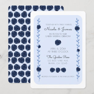 Blue Watercolor Rose Vines Cottage Chic Wedding Invitation
