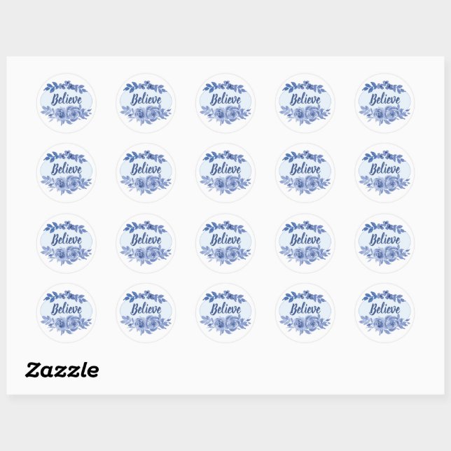 Blue watercolor roses and leaves-Motivational Classic Round Sticker (Sheet)