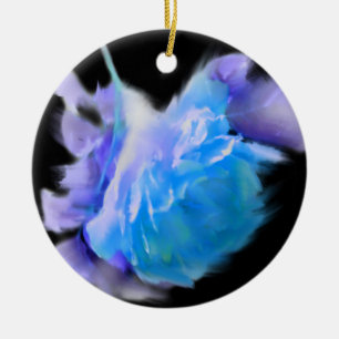 Blue watercolor roses blue flower blue floral ceramic tree decoration