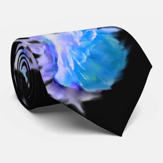 Blue watercolor roses blue flower blue floral tie (Rolled)