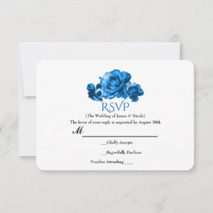 Blue Watercolor Roses Elegant Wedding RSVP Card