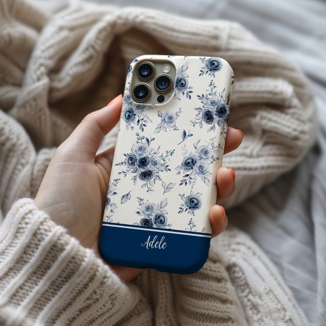 Blue Watercolor Roses MagSafe Tough (Blue roses phone case)