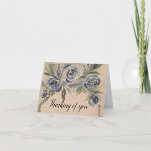 Blue watercolor roses - Thinking of you - blank Card