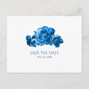 Blue Watercolor Roses Wedding Save the Date Announcement Postcard