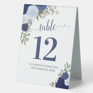 Blue Watercolor Roses Wedding Table Number