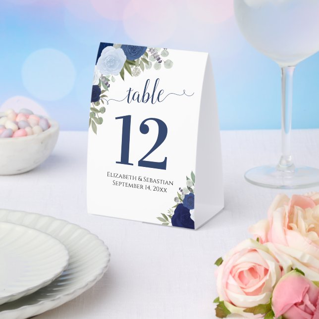 Blue Watercolor Roses Wedding Table Number (Insitu(Wedding))