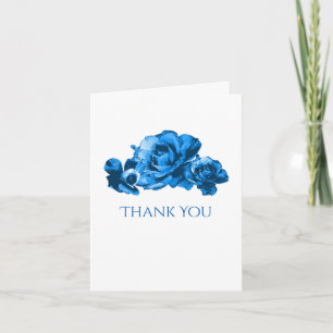 Blue Watercolor Roses Wedding Thank You Card