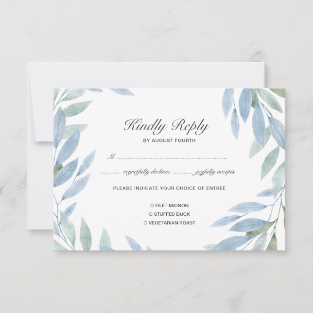 Blue Watercolor RSVP Card with Meal Choice (Front)
