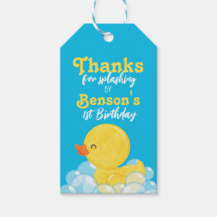 Blue Watercolor Rubber Duck Birthday Favour Tags