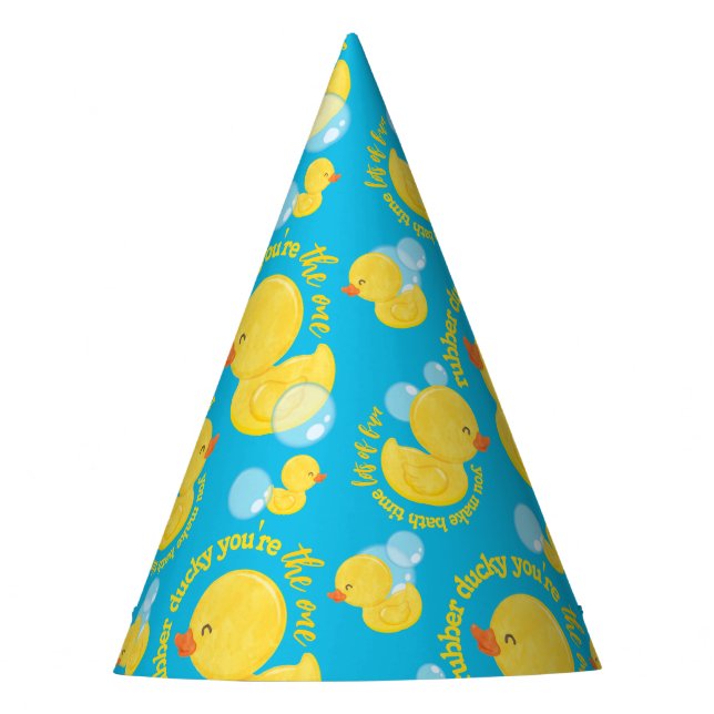 Blue Watercolor Rubber Ducky You're the One Party Hat (Front)