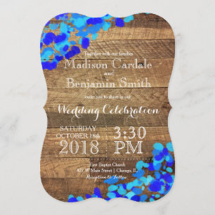 Blue Watercolor Rustic Barn Wood Wedding Invites