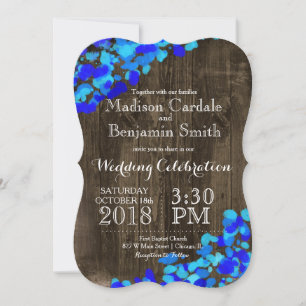 Blue Watercolor Rustic Barn Wood Wedding Invites
