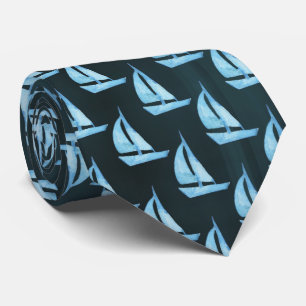 Blue Watercolor Sailboats Tie