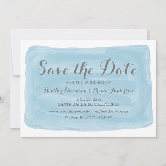 Blue Watercolor Save the Date Invite (Front)