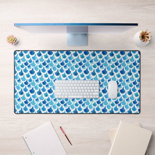 Blue Watercolor Scale Pattern 3 Desk Mat (Office 1)