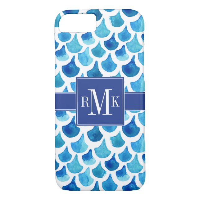 Blue Watercolor Scale Pattern Case-Mate iPhone Case (Back)