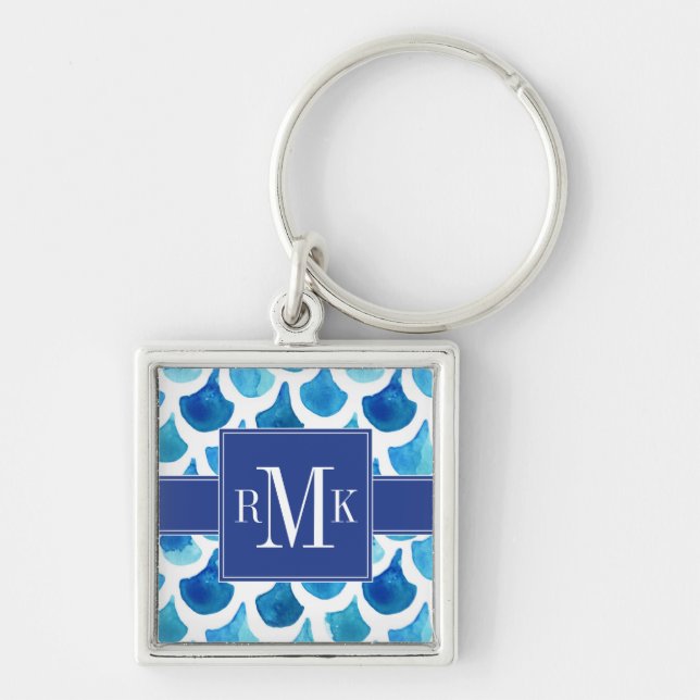 Blue Watercolor Scale Pattern Key Ring (Front)