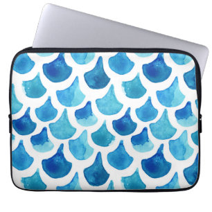 Blue Watercolor Scale Pattern Laptop Sleeve