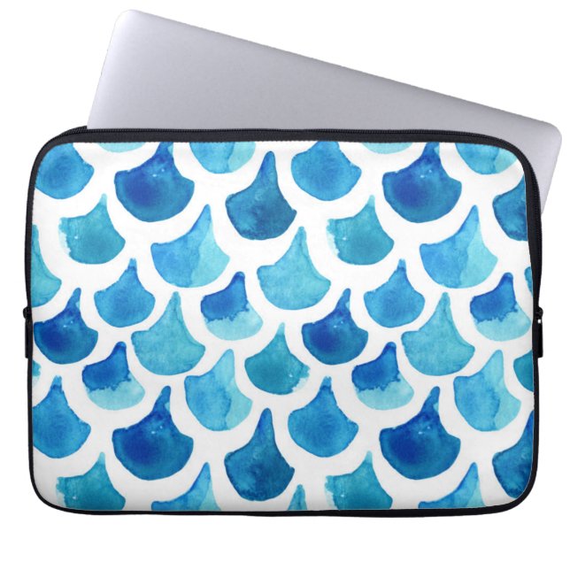 Blue Watercolor Scale Pattern Laptop Sleeve (Front)