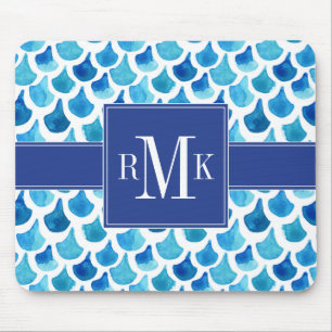 Blue Watercolor Scale Pattern Mouse Mat